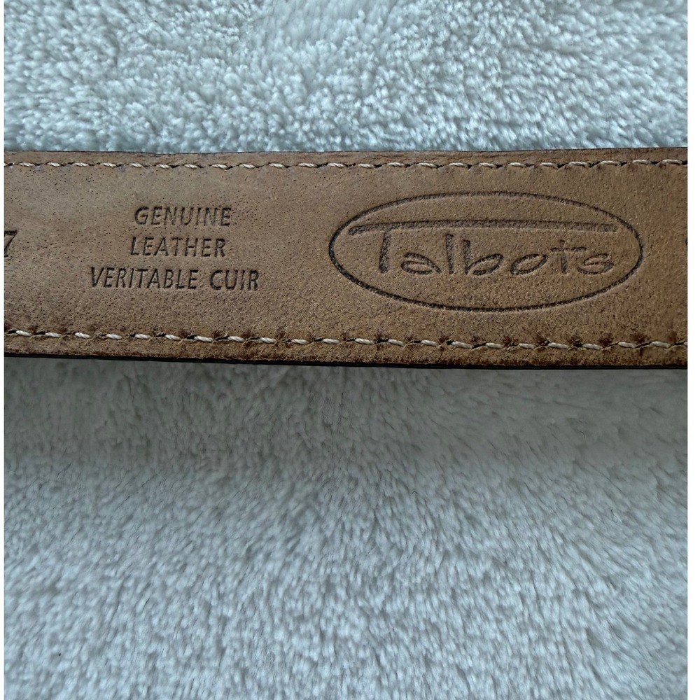 Talbots Geniune Leather Brown Belt Medium 1 Inch Wide Brass Buckle Classic - Picture 2 of 10